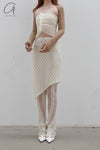 Un Morceau elastic lace asymmetric tube top um231sz19 meter white PUM38